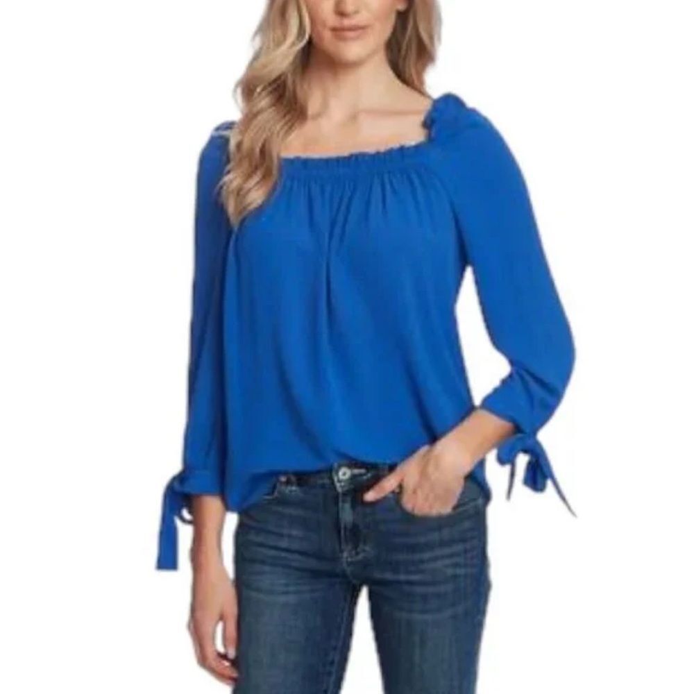 CeCe Blue Square Neck Peasant Blouse Sz Small (oversized)‎ | Moonlit | NWT